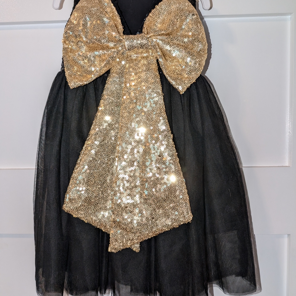 Black Dress with Gold Sequin Bow